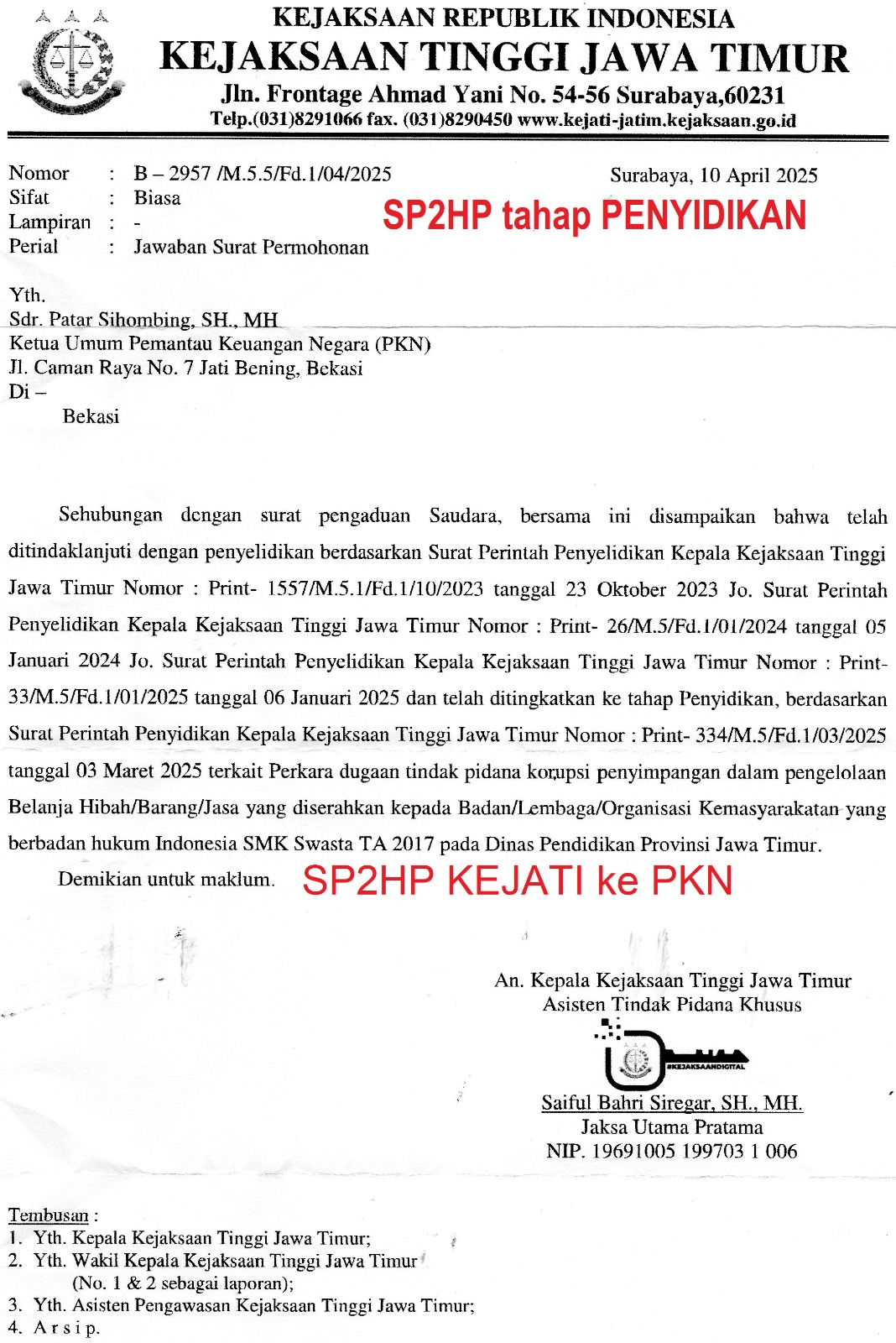 Hudiyono Mantan Pj Bupati Sidoarjo Yang Dilaporkan PKN, Akhirnya Ditahan Kejati Jawa Timur