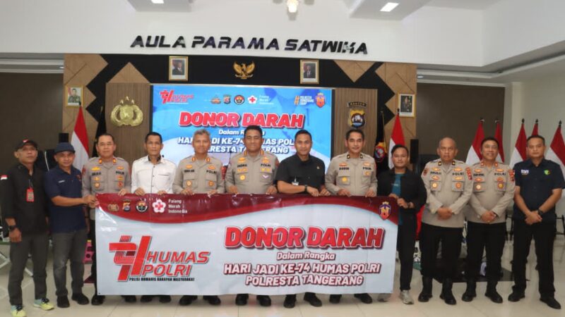 Rangkaian Hari Jadi ke-74 Humas Polri, Polresta Tangerang Gelar Donor Darah Bareng Wartawan