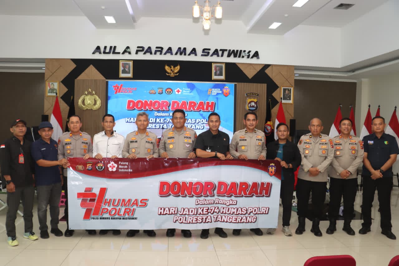Rangkaian Hari Jadi ke-74 Humas Polri, Polresta Tangerang Gelar Donor Darah Bareng Wartawan