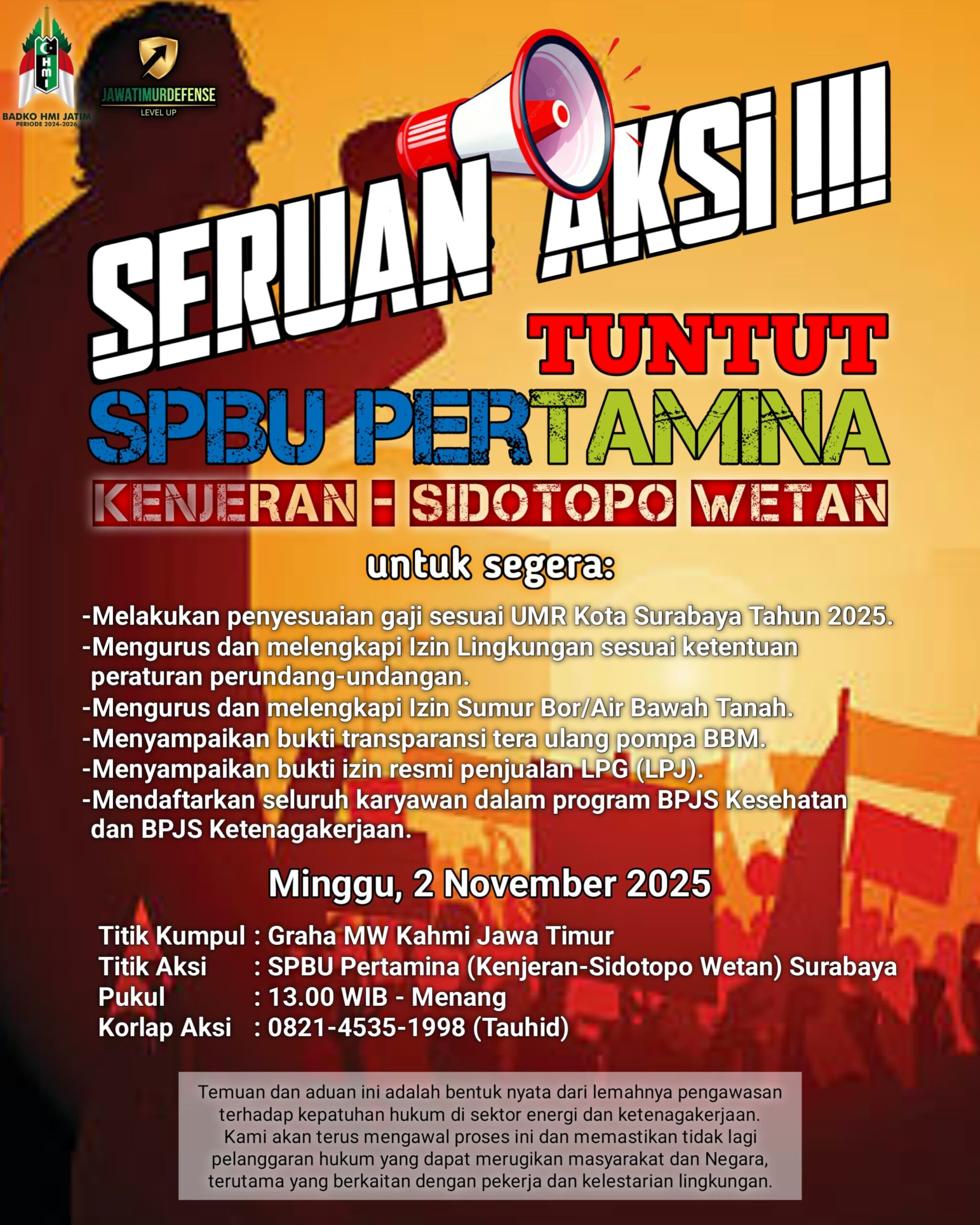 HMI Jatim bidang Hukum, Pertahanan dan Keamanan Regional Desak ESDM dan Pertamina Tertibkan SPBU Kenjeran–Sidotopo Wetan, Soroti Dugaan Pelanggaran Administratif dan Hak Pekerja