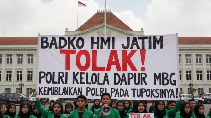 TOLAK KETERLIBATAN POLRI DALAM PENGELOLAAN “DAPUR MBG” BADKO HMI JATIM l: Fokuskan Polri Pada Tugas Pokok dan Fungsi (Tupoksi), Bukan Mengurus Logistik Pangan