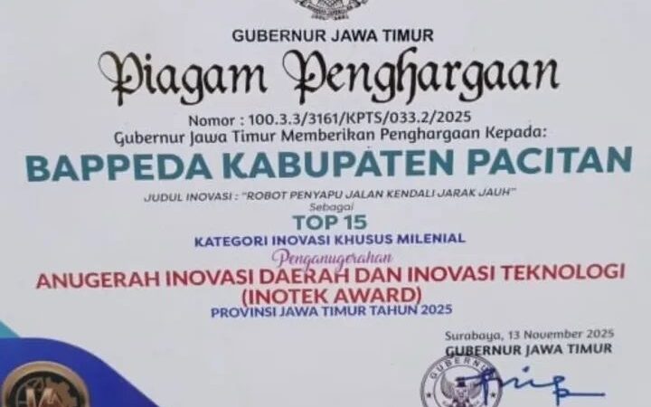 Kabupaten Pacitan Kembali Meraih Penghargaan INOTEK Award Provinsi Jawa Timur Tahun 2025.