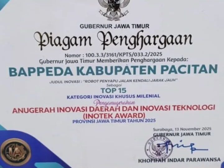 Kabupaten Pacitan Kembali Meraih Penghargaan INOTEK Award Provinsi Jawa Timur Tahun 2025.