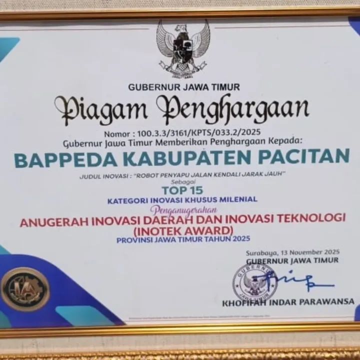 Kabupaten Pacitan Kembali Meraih Penghargaan INOTEK Award Provinsi Jawa Timur Tahun 2025.