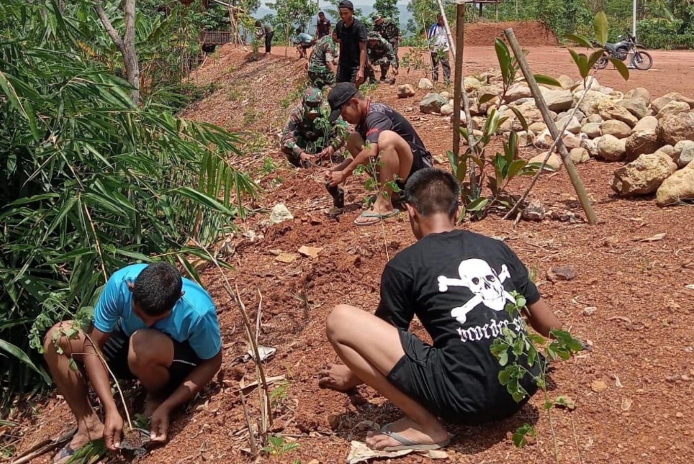 Satgas TMMD 126 Kodim 0801/Pacitan Tanam Pohon bersama Masyarakat, Komitmen Nyata Dalam Pelestarian Alam.