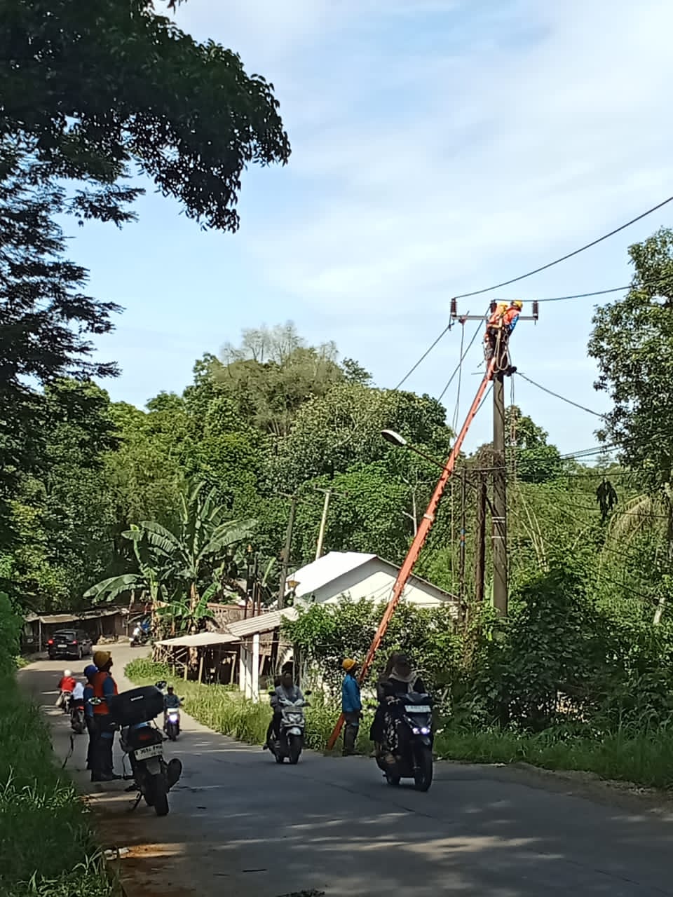 Pohon Tumbang Menimpa Kabel PLN Di Depan TPU Parigi Cilejet Batok Kabelnya Terputus