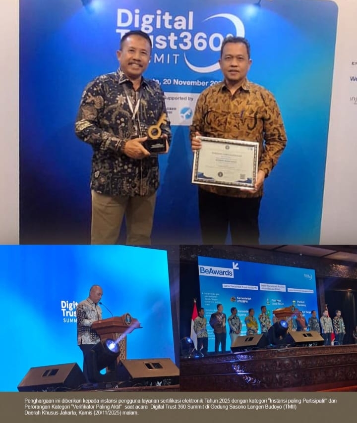 Kategori Instansi Paling Partisipatif dan Verifikator Paling Aktif Diraih Pemkab Pacitan Dalam Ajang Be Award 2025 dari BSSN RI
