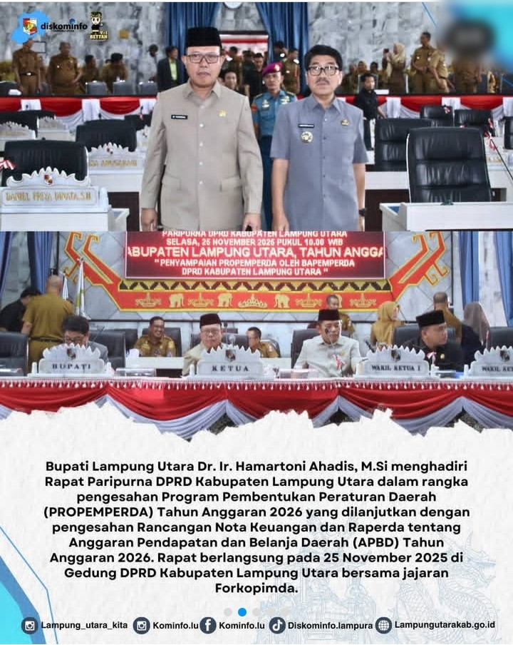 Paripurna DPRD Lampung Utara Tetapkan PROPEMPERDA Dan APBD 2026