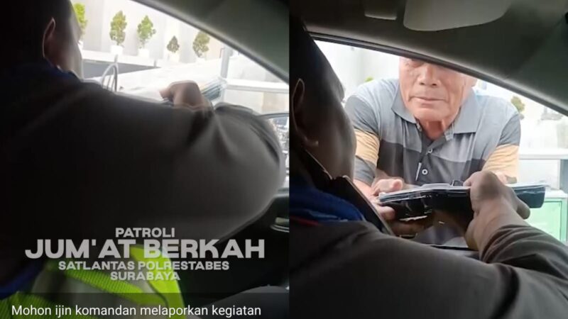 Satlantas Polrestabes Surabaya Peduli Wong Cilik Dengan Berbagi Jumat Berkah