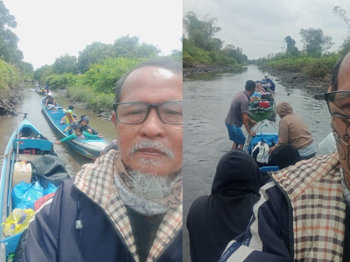 Alur Sungai Kerukan Desa Hantipan Menuju Desa Kampung Melayu Kotawaringin Timur Dangkal, Penumpang Terpaksa Bantu Dorong Perahu