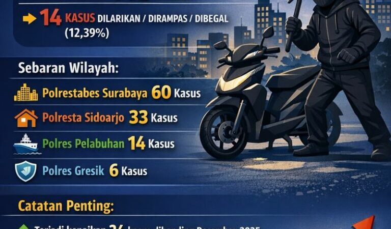 Selama Januari 2026, Sekitar 113 Motor Hilang Dicuri di Surabaya Raya Lebih Banyak Dibanding Desember 2025