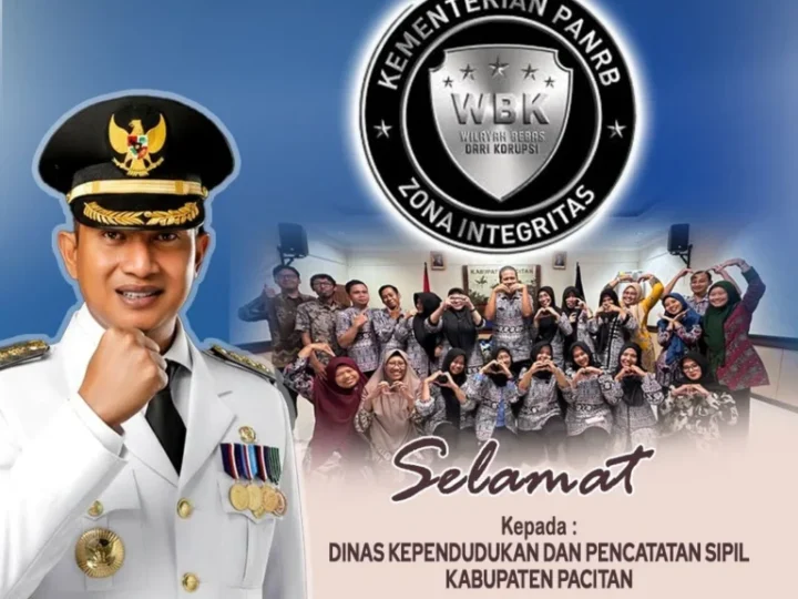 Predikat WBK Diberikan Kepada Disduk Capil Kabupaten Pacitan Wujud Komitmen Dalam Meningkatkan Kualitas Layanan Publik dan Integritas Aparatur.