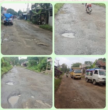 JALAN RAYA CILEJET TENJO RUSAK PARAH, MENGANGGU LALU LINTAS DAN BERBAHAYA UNTUK PENGGUNA JALAN