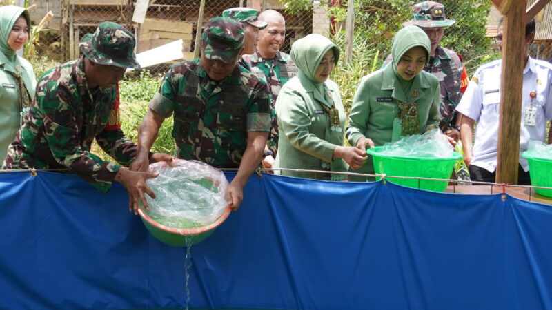 Kasdam XXII/TB Tebar Benih Ikan Nila Milik Karang Taruna Desa Tri Buana