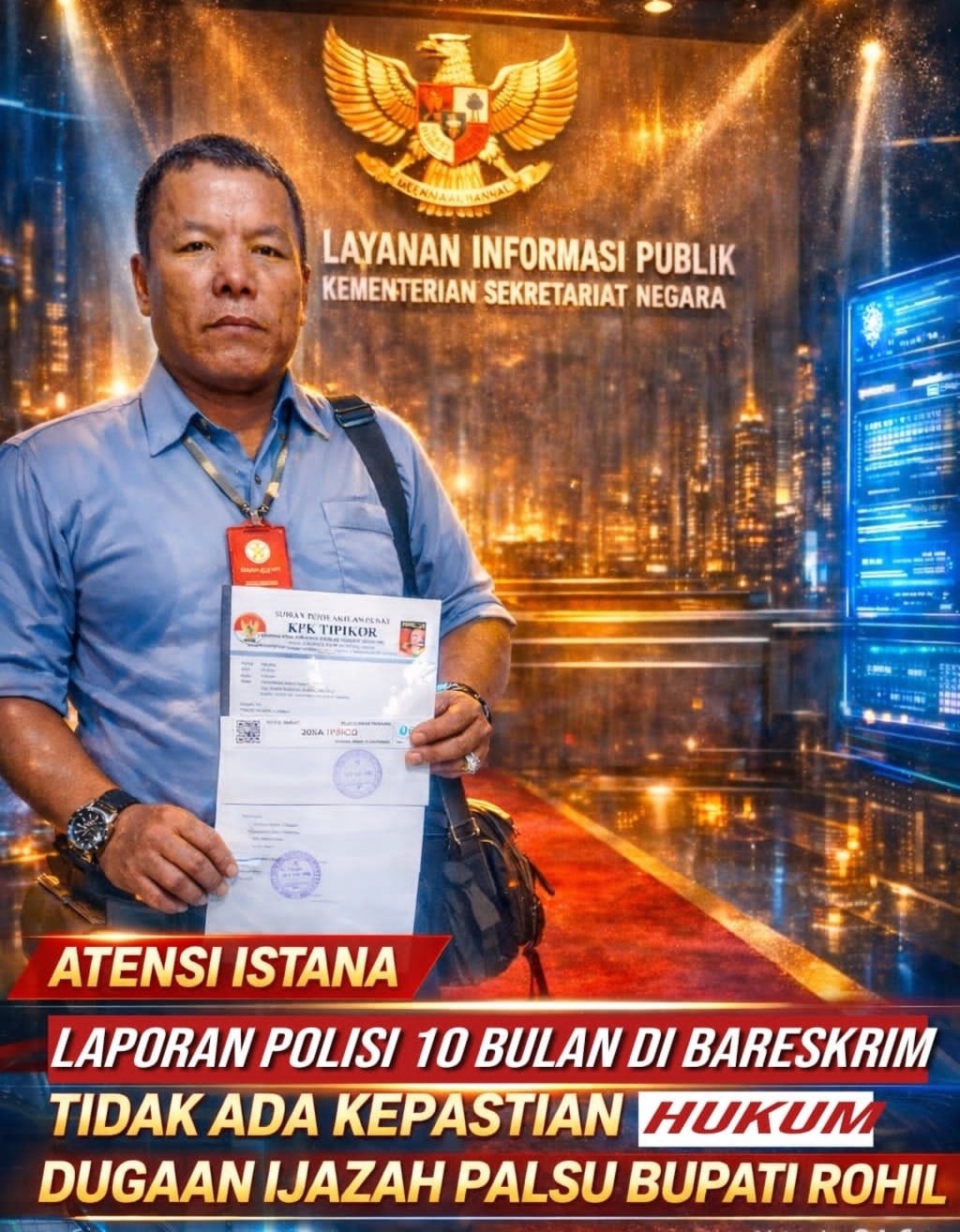 KPK TIPIKOR “Laporan Dugaan Ijazah Palsu Bupati ROHIL Dipertanyakan Hingga ke Istana Negara”