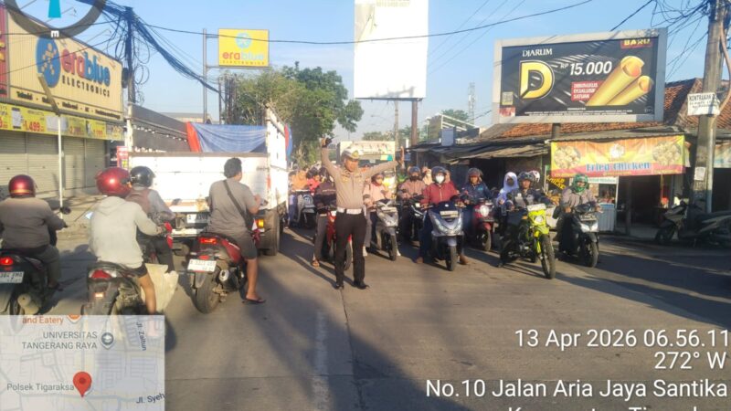 Polsek Tigaraksa Polresta Tangerang Rutin Laksanakan Pengaturan Lalu Lintas, Dipimpin Kanit Lantas Ipda P. Sitorus