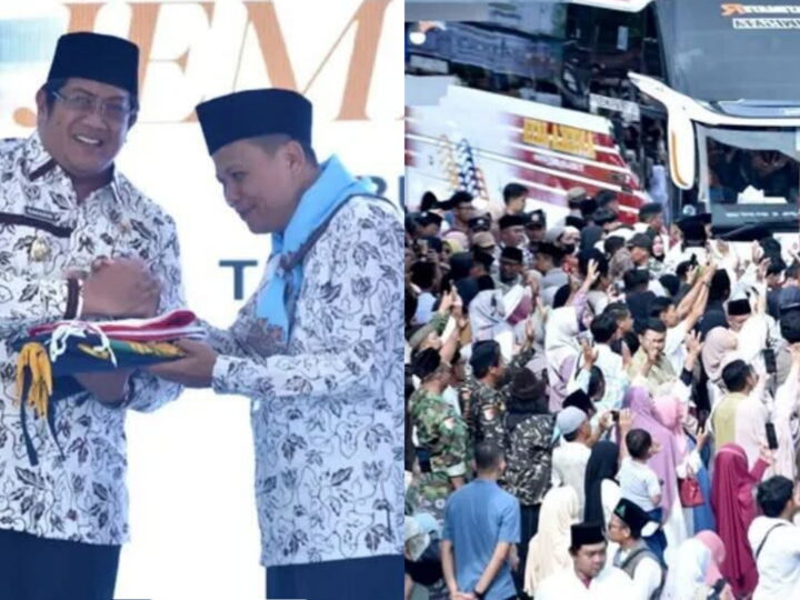 Wabup Gagarin Sumrambah Resmi Melepas Keberangkatan 244 Jemaah Calon Haji Kabupaten Pacitan Menuju Asrama Haji Surabaya.