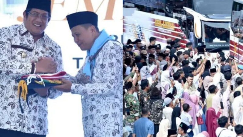 Wabup Gagarin Sumrambah Resmi Melepas Keberangkatan 244 Jemaah Calon Haji Kabupaten Pacitan Menuju Asrama Haji Surabaya.