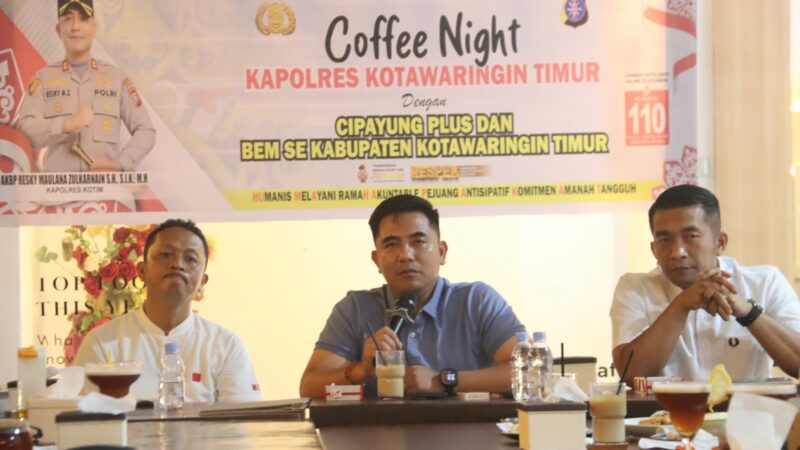 Pererat Sinergi, Polres Kotim Gelar Coffee Night Bersama Cipayung Plus dan BEM Se-Kotawaringin Timur