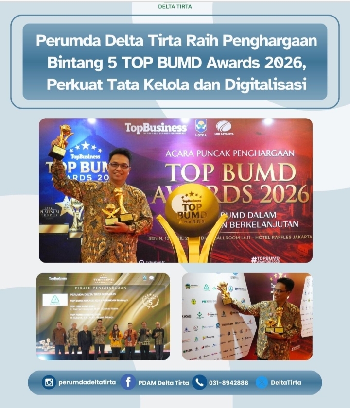 Perkuat Tata Kelola dan Digitalisasi, Perumda Delta Tirta Sidoarjo Meraih Penghargaan Bintang 5 TOP BUMD Awards 2026