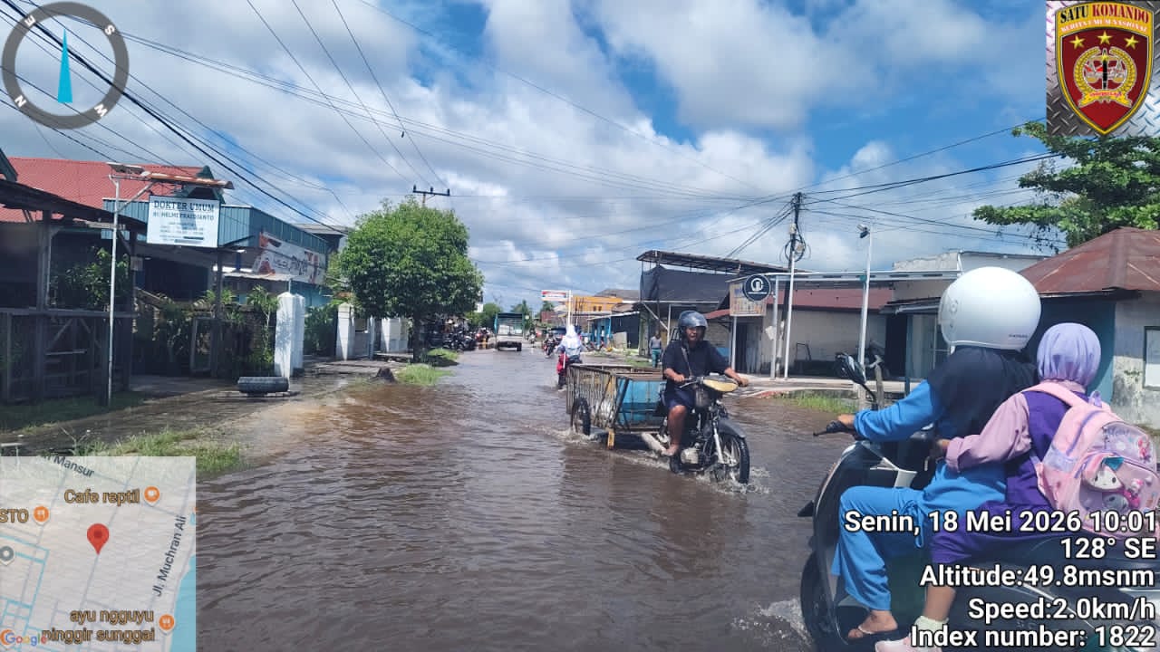 Kota Sampit Diguyur Hujan Akhir Pekan, Sejumlah Jalan dan Rumah di Baamang Terendam Banjir