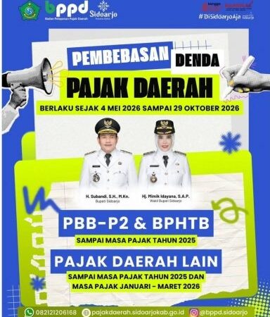 Pemerintah Kabupaten Sidoarjo Membebaskan Denda Pajak Daerah Untuk PBB dan BPHTB: 4 Mei – 29 Oktober 2026