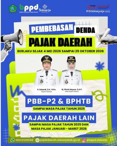 Pemerintah Kabupaten Sidoarjo Membebaskan Denda Pajak Daerah Untuk PBB dan BPHTB: 4 Mei – 29 Oktober 2026
