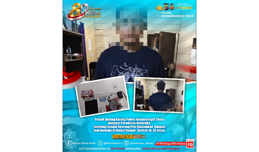 Polsek Antang Kalang Ringkus Pengedar Sabu di Tumbang Sangai, 10,35 Gram Narkotika Disita