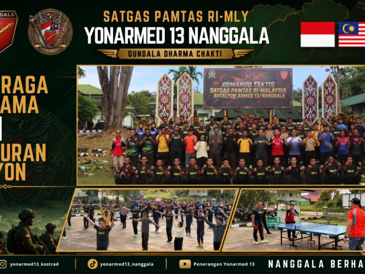 Perkuat Sinergitas di Tapal Batas, Satgas Pamtas Yonarmed 13/Nanggala Pos Kotis Gelar Olahraga Bersama dan Syukuran HUT Ke-64.
