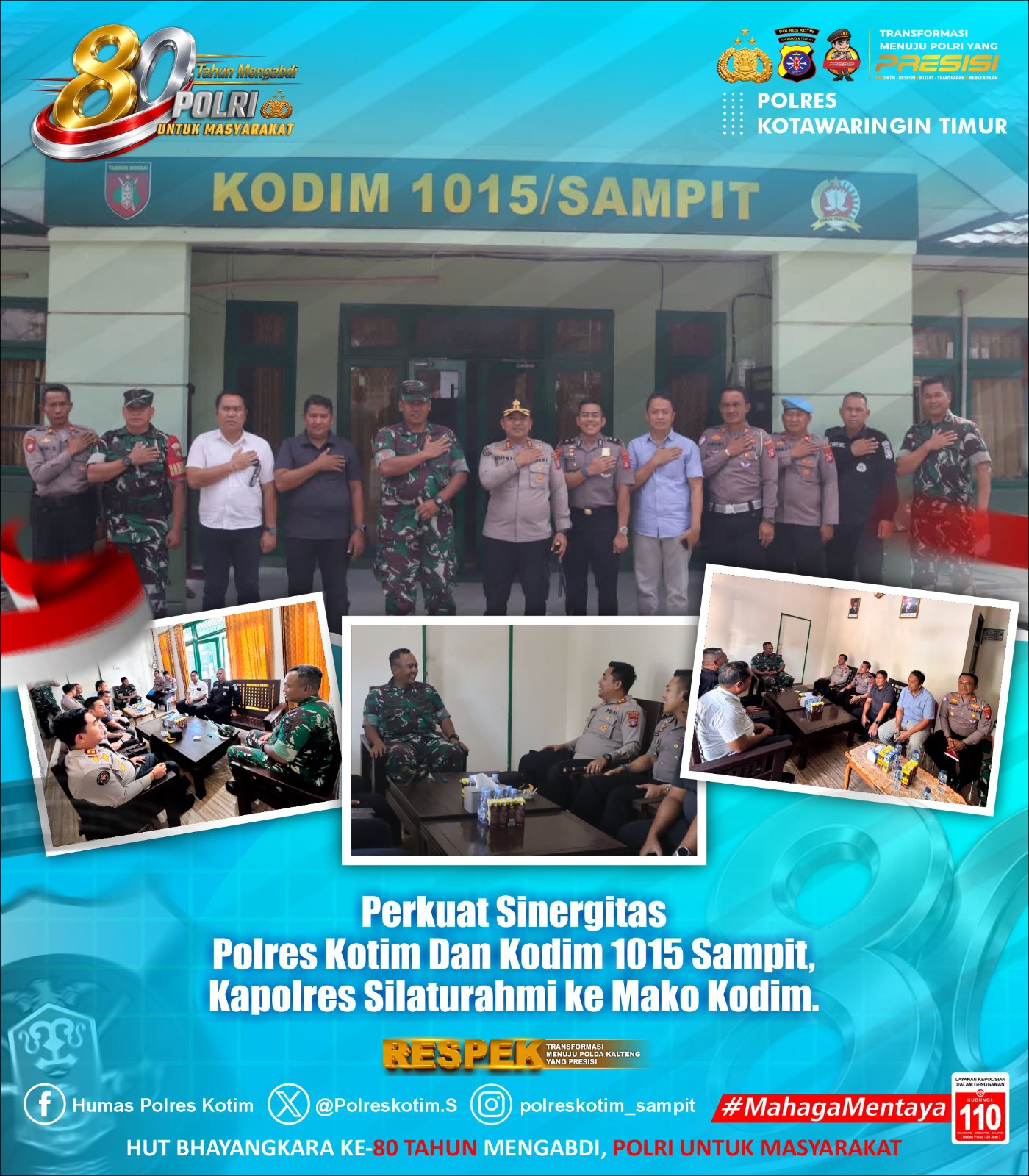 Pererat Sinergisitas, Kapolres Kotim Silaturahmi ke Markas Kodim 1015/Sampit