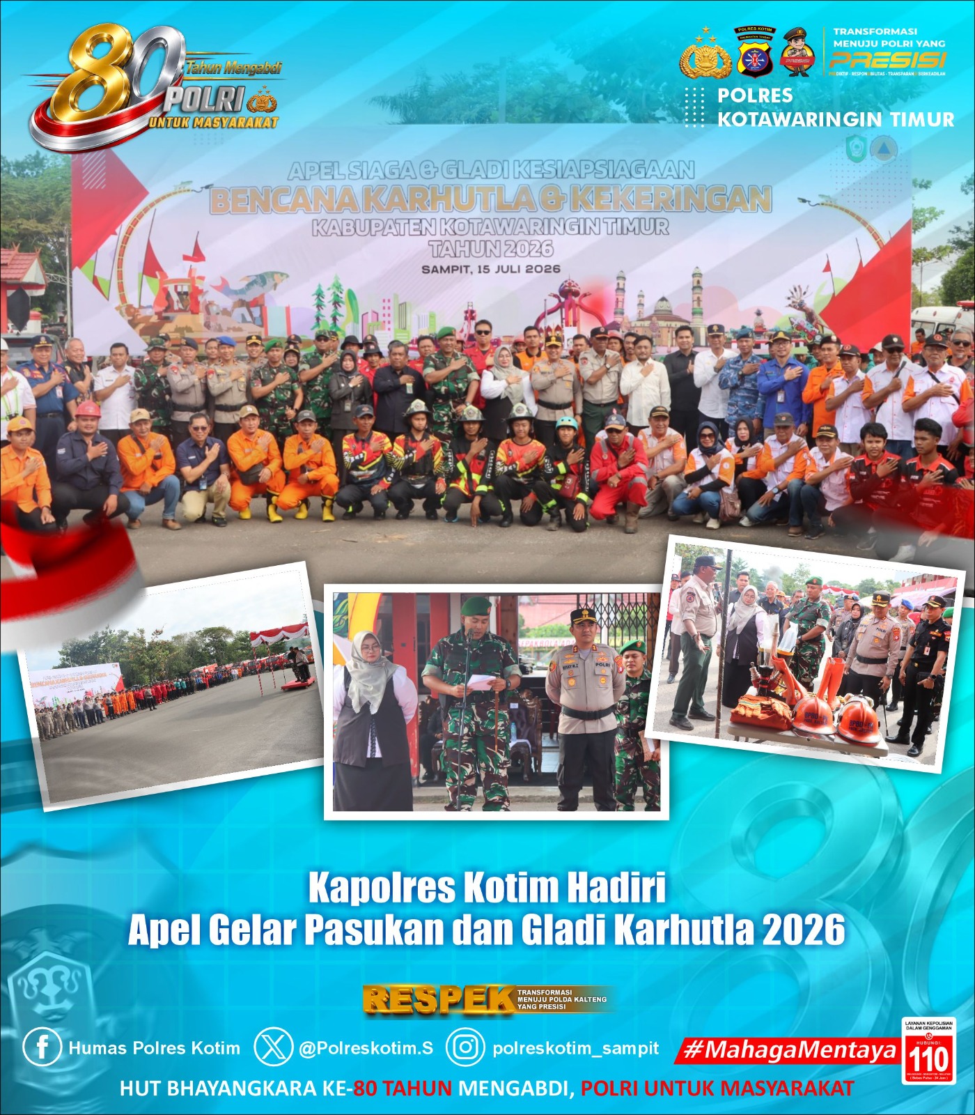 Hadapi Musim Kemarau, Kapolres Kotim Hadiri Apel Gelar Pasukan dan Gladi Karhutla 2026