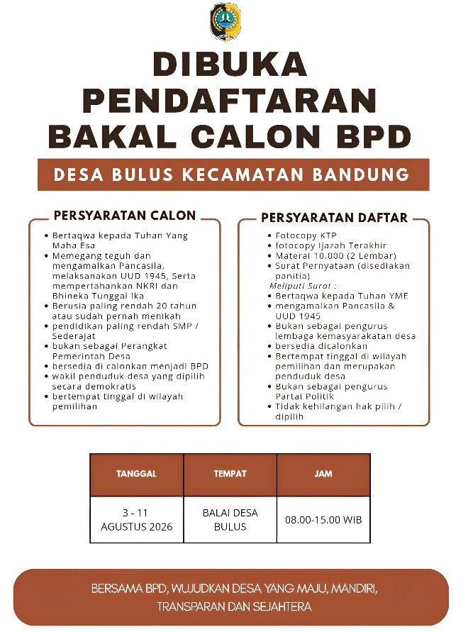 Pendaftaran Bakal Calon BPD Desa Bulus Resmi Dibuka, Simak Syarat dan Jadwalnya