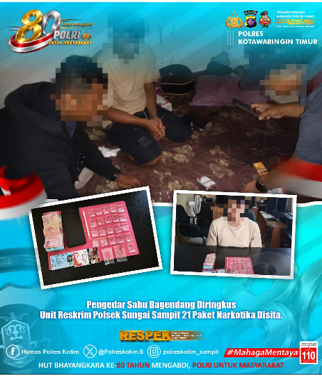 Polsek Sungai Sampit Ringkus Terduga Pengedar Sabu di Bagendang Hilir, 21 Paket Barang Bukti Diamankan