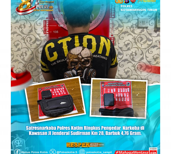 Satresnarkoba Polres Kotim Ringkus Pengecer Sabu di Pasir Putih Sampit, 18 Paket Barang Bukti Disita