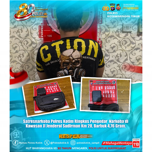 Satresnarkoba Polres Kotim Ringkus Pengecer Sabu di Pasir Putih Sampit, 18 Paket Barang Bukti Disita