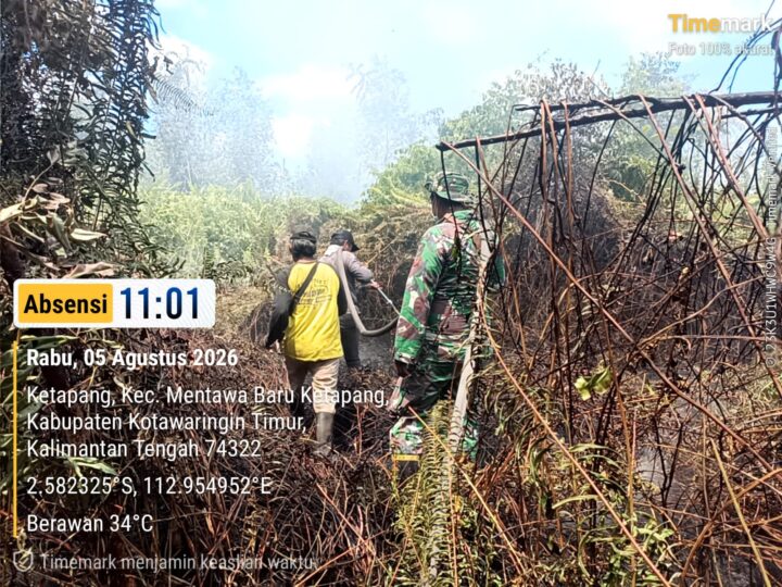 Peduli Wilayah, Babinsa MB Ketapang dan Baamang Turut Membantu Penanganan Karhutla di Kabupaten Kotim