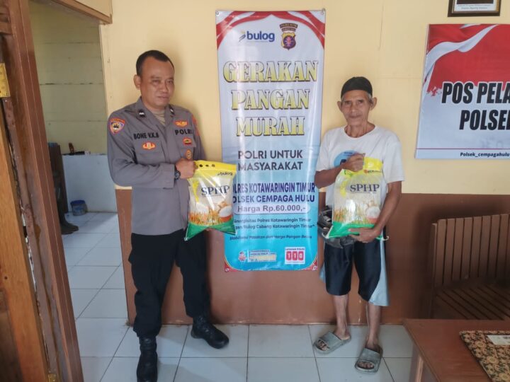 Sinergi Polres Kotim dan Bulog, Polsek Cempaga Hulu Gelar Gerakan Pangan Murah di Pospol Pelantaran