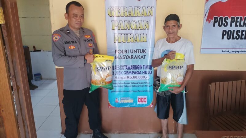 Sinergi Polres Kotim dan Bulog, Polsek Cempaga Hulu Gelar Gerakan Pangan Murah di Pospol Pelantaran