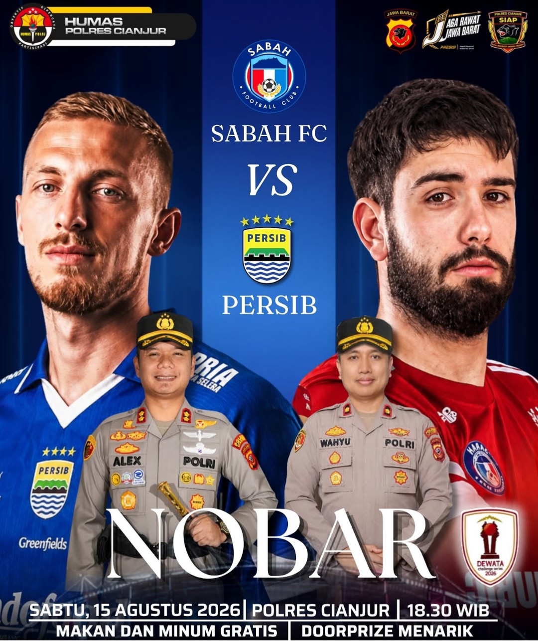 Polres Cianjur Ajak Wargi Nobar Sabah FC vs Persib, Ada Makan Gratis dan Doorprize!