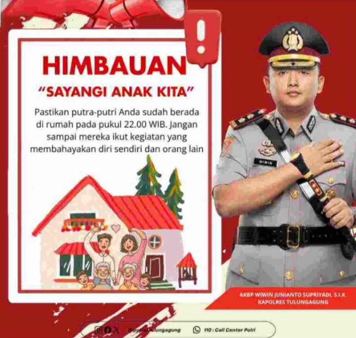 Himbaua Kapolres Tulungagung: Ingatkan Orang Tua Pastikan Anak di Rumah Pukul 22.00 WIB