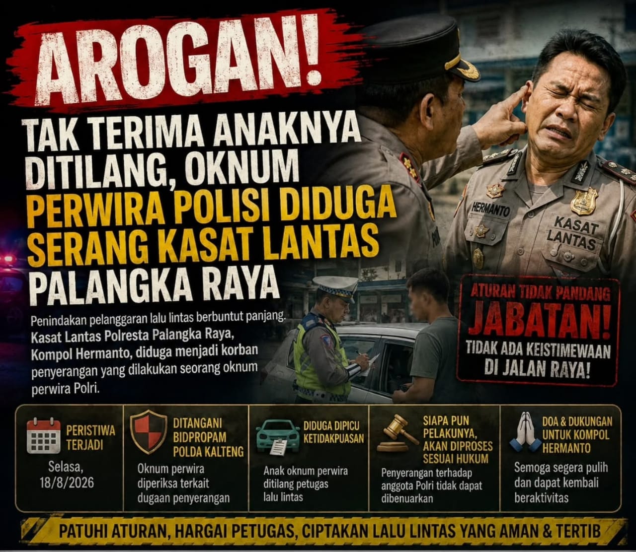 VIRAL..! Oknum Perwira Polisi di Palangka Raya Ancam Kasat Lantas Pakai Sajam, Bid Propam Bertindak Tegas