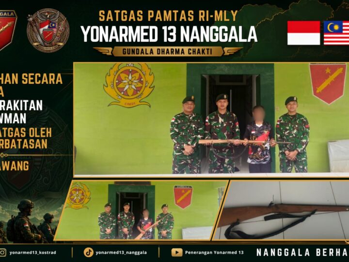 Gencarkan Komsos dan Edukasi Hukum, Satgas Pamtas Yonarmed 13/Nanggala Terima Penyerahan Sukarela 1 Pucuk Senjata Api Rakitan dari Warga Perbatasan