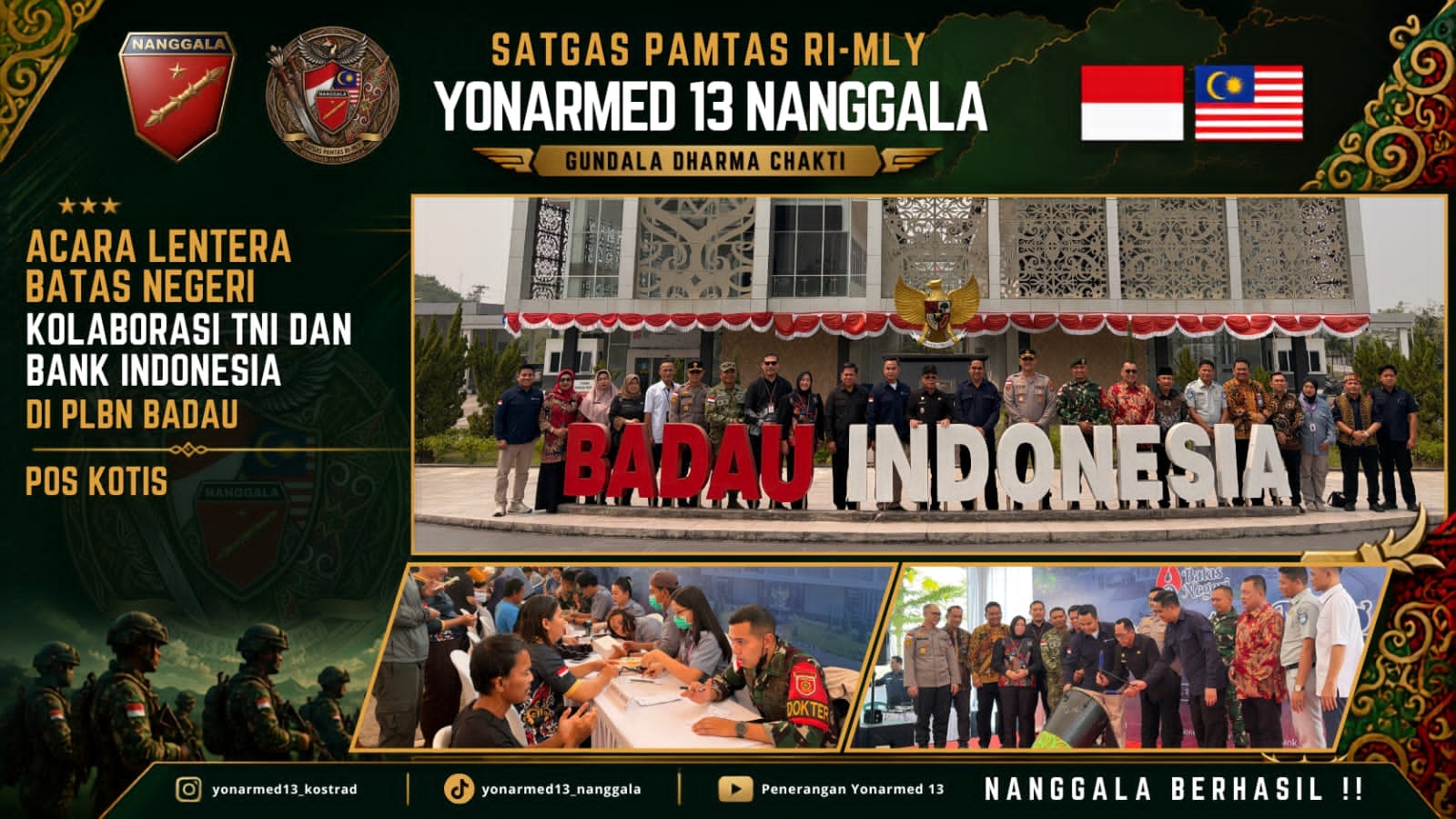 Perkuat Sinergi dan Akses Layanan Masyarakat, Pos Kotis Satgas Yonarmed 13/Nanggala Ikuti Kegiatan “Lentera Batas Negeri” Bank Indonesia di PLBN Badau