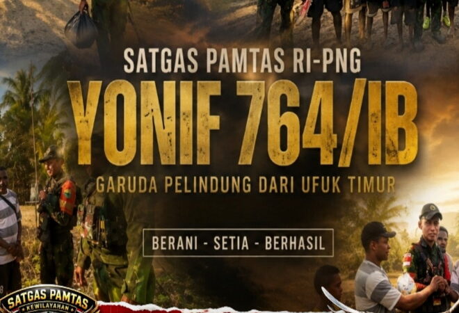 Sambut HUT RI ke-81, Satgas Pamtas Kewilayahan RI-PNG Yonif 764/IB Bagikan Sarana Olahraga Kepada Pemuda Kampung Yembun