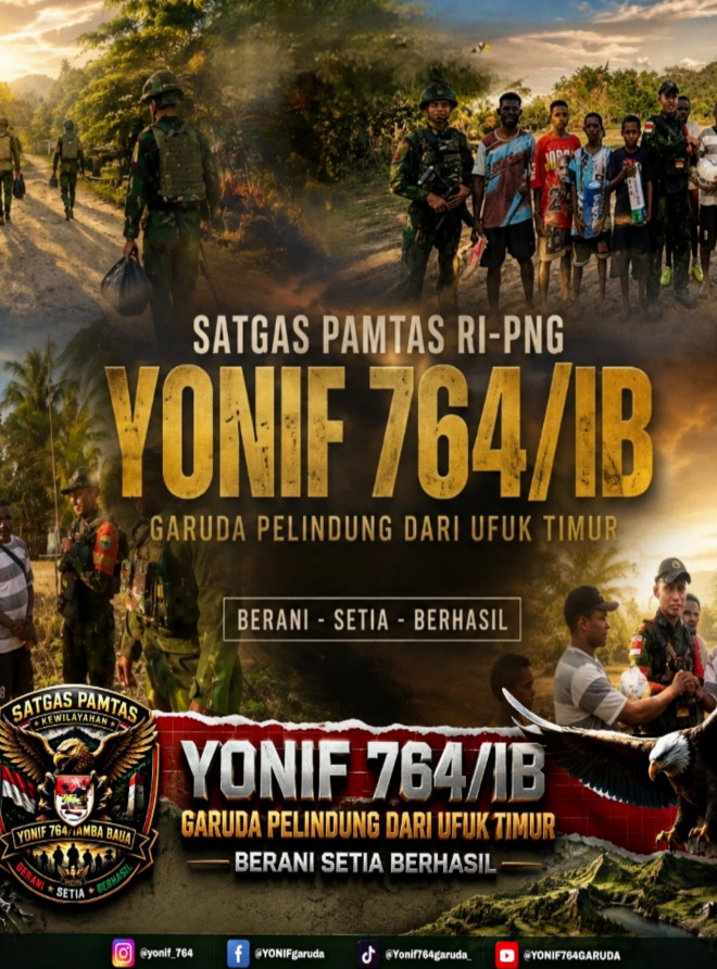 Sambut HUT RI ke-81, Satgas Pamtas Kewilayahan RI-PNG Yonif 764/IB Bagikan Sarana Olahraga Kepada Pemuda Kampung Yembun