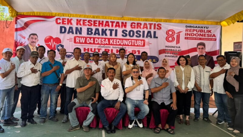 Dalam Peringatan HUT RI Ke-81, Desa Kedungturi RW.04 Taman-Sidoarjo Selenggarakan Baksos Bekerja Sama Dengan dr. Benyamin Kristianto DPR RI Partai Gerinda