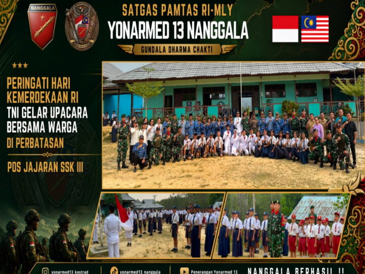 Kobarkan Semangat Nasionalisme di Perbatasan, Pos Jajaran SSK III Satgas Yonarmed 13/Nanggala Gelar Upacara Kemerdekaan Bersama Siswa