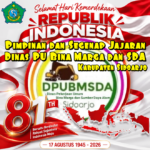 Segenap Pimpinan dan Jajaran Dinas Pekerjaan Umum dan Sumber Daya Alam Kabupaten Sidoarjo Mengucapkan HUT Kemerdekaan RI Ke-81.