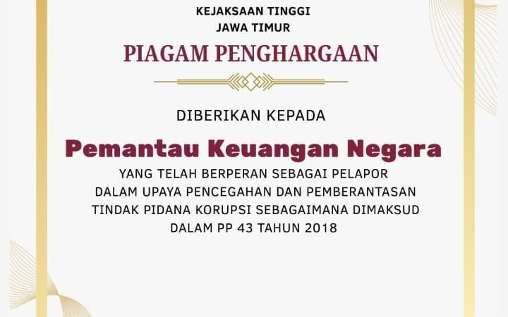 PKN Terima Piagam Penghargaan Dari Kejati Jatim, Patar Sihotang: Jadi Motivasi Kawal Keuangan Negara