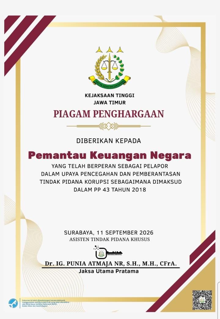PKN Terima Piagam Penghargaan Dari Kejati Jatim, Patar Sihotang: Jadi Motivasi Kawal Keuangan Negara